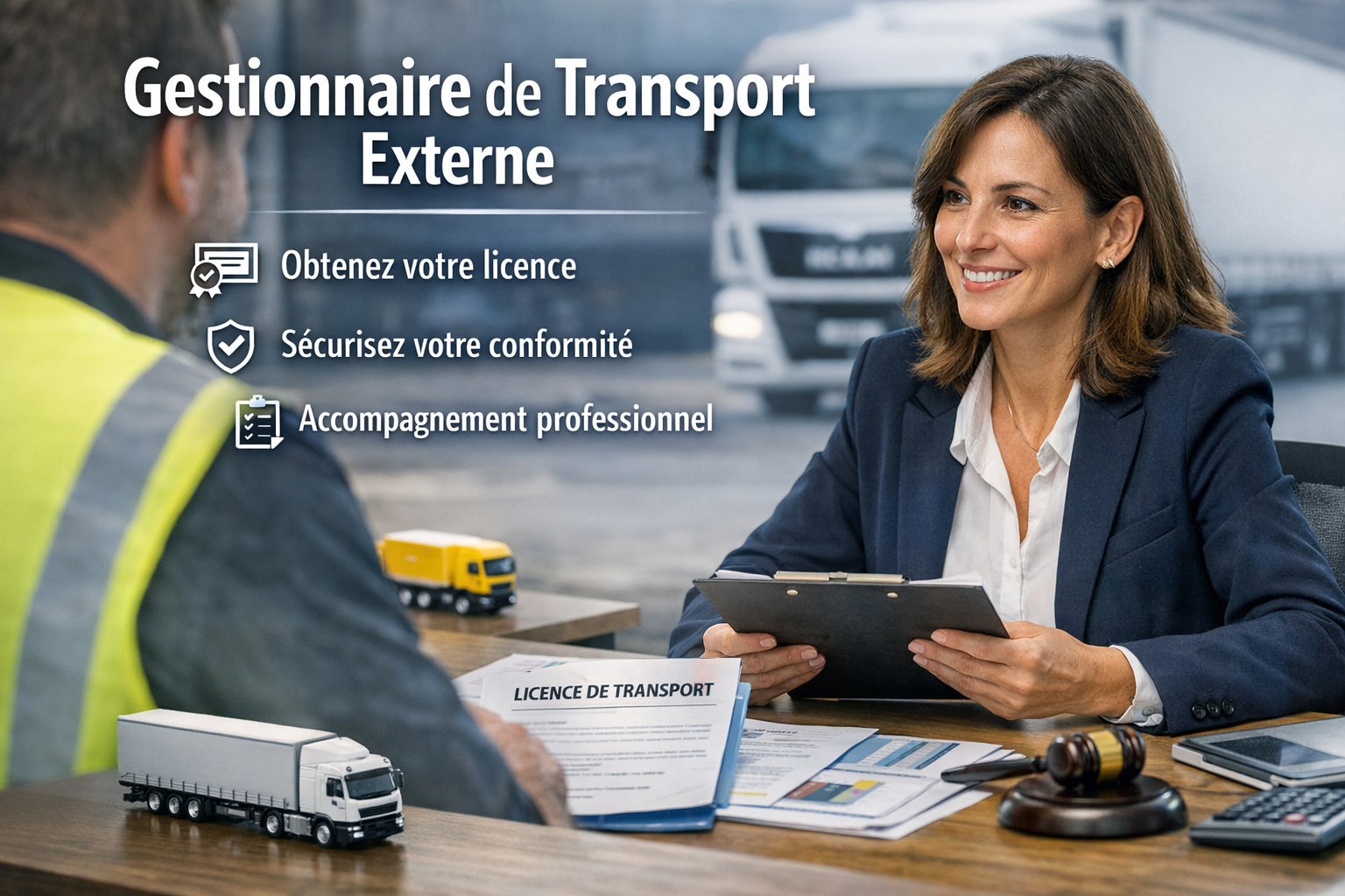 Accompagnement d’un dirigeant pour obtenir une licence de transport avec un gestionnaire de transport externe et suivi de la conformité réglementaire